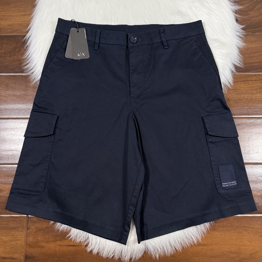 A|X Armani Exchange Men's Size 30 Navy Blue Flat Front Cargo Chino Shorts